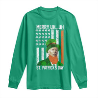 Funny Biden St Patricks Day Long Sleeve Shirt Merry 4th of Saint Patrick Uh Uh Leprechaun American Flag