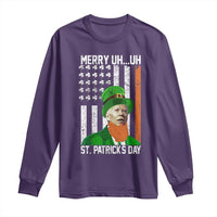 Funny Biden St Patricks Day Long Sleeve Shirt Merry 4th of Saint Patrick Uh Uh Leprechaun American Flag
