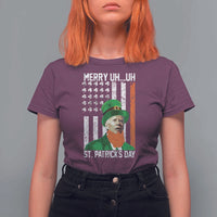 Funny Biden St Patricks Day T Shirt For Women Merry 4th of Saint Patrick Uh Uh Leprechaun American Flag