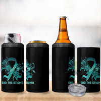 Sexual Assault Awareness 4 in 1 Can Cooler Tumbler End The Stigma Teal Floral Ribbon