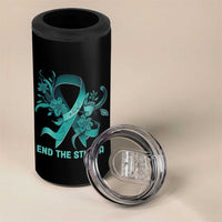 Sexual Assault Awareness 4 in 1 Can Cooler Tumbler End The Stigma Teal Floral Ribbon