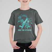 Sexual Assault Awareness T Shirt For Kid End The Stigma Teal Floral Ribbon
