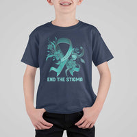 Sexual Assault Awareness T Shirt For Kid End The Stigma Teal Floral Ribbon