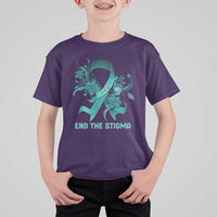 Sexual Assault Awareness T Shirt For Kid End The Stigma Teal Floral Ribbon