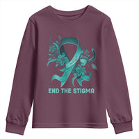 Sexual Assault Awareness Youth Sweatshirt End The Stigma Teal Floral Ribbon