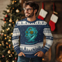 Sexual Assault Awareness Ugly Christmas Sweater Teal Ribbon Sunflowers Support - Wonder Print Shop
