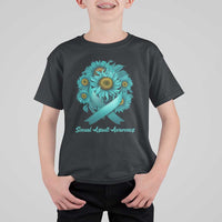 Sexual Assault Awareness T Shirt For Kid Teal Ribbon Sunflowers Support