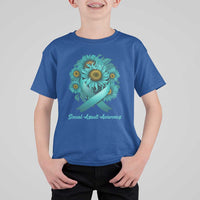 Sexual Assault Awareness T Shirt For Kid Teal Ribbon Sunflowers Support