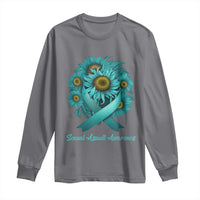 Sexual Assault Awareness Long Sleeve Shirt Teal Ribbon Sunflowers Support