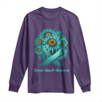 Sexual Assault Awareness Long Sleeve Shirt Teal Ribbon Sunflowers Support