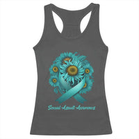 Sexual Assault Awareness Racerback Tank Top Teal Ribbon Sunflowers Support