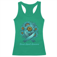 Sexual Assault Awareness Racerback Tank Top Teal Ribbon Sunflowers Support
