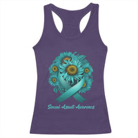 Sexual Assault Awareness Racerback Tank Top Teal Ribbon Sunflowers Support