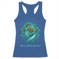 Sexual Assault Awareness Racerback Tank Top Teal Ribbon Sunflowers Support