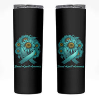 Sexual Assault Awareness Skinny Tumbler Teal Ribbon Sunflowers Support
