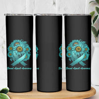 Sexual Assault Awareness Skinny Tumbler Teal Ribbon Sunflowers Support