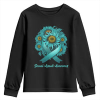 Sexual Assault Awareness Youth Sweatshirt Teal Ribbon Sunflowers Support