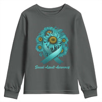 Sexual Assault Awareness Youth Sweatshirt Teal Ribbon Sunflowers Support