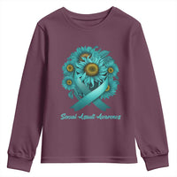 Sexual Assault Awareness Youth Sweatshirt Teal Ribbon Sunflowers Support