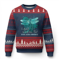 Sexual Assault Awareness Ugly Christmas Sweater In April We Wear Teal Ribbon Butterfly - Wonder Print Shop