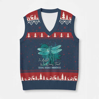 Sexual Assault Awareness V-Neck Knit Sweater Vest In April We Wear Teal Ribbon Butterfly - Wonder Print Shop