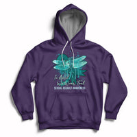 Purple pullover hoodie with teal ribbon butterfly awareness graphic, front kangaroo pocket.