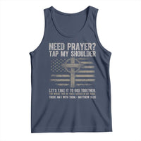 Need Prayer Tap My Shoulder Christian Patriotic Tank Top American Flag Cross Crown of Thorns Matthew 18:20