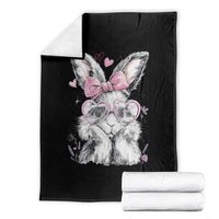 Cute Easter Bunny with Heart Glasses Pink Bow Throw Blanket Adorable Rabbit Love Aesthetic Gift