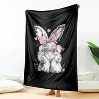 Cute Easter Bunny with Heart Glasses Pink Bow Throw Blanket Adorable Rabbit Love Aesthetic Gift