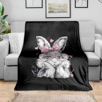 Cute Easter Bunny with Heart Glasses Pink Bow Throw Blanket Adorable Rabbit Love Aesthetic Gift