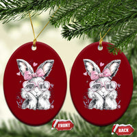 Cute Easter Bunny with Heart Glasses Pink Bow Ceramic Ornament Adorable Rabbit Love Aesthetic Gift