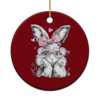 Cute Easter Bunny with Heart Glasses Pink Bow Ceramic Ornament Adorable Rabbit Love Aesthetic Gift