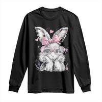 Cute Easter Bunny with Heart Glasses Pink Bow Long Sleeve Shirt Adorable Rabbit Love Aesthetic Gift