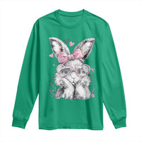 Cute Easter Bunny with Heart Glasses Pink Bow Long Sleeve Shirt Adorable Rabbit Love Aesthetic Gift