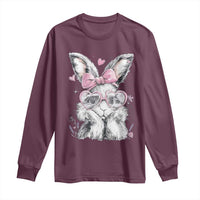 Cute Easter Bunny with Heart Glasses Pink Bow Long Sleeve Shirt Adorable Rabbit Love Aesthetic Gift