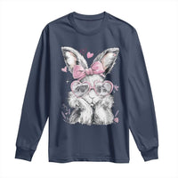 Cute Easter Bunny with Heart Glasses Pink Bow Long Sleeve Shirt Adorable Rabbit Love Aesthetic Gift