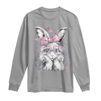 Cute Easter Bunny with Heart Glasses Pink Bow Long Sleeve Shirt Adorable Rabbit Love Aesthetic Gift