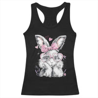 Cute Easter Bunny with Heart Glasses Pink Bow Racerback Tank Top Adorable Rabbit Love Aesthetic Gift