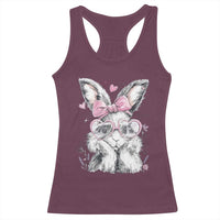 Cute Easter Bunny with Heart Glasses Pink Bow Racerback Tank Top Adorable Rabbit Love Aesthetic Gift