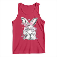Cute Easter Bunny with Heart Glasses Pink Bow Tank Top Adorable Rabbit Love Aesthetic Gift