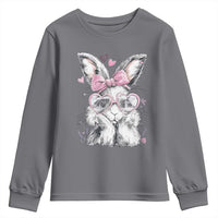 Cute Easter Bunny with Heart Glasses Pink Bow Youth Sweatshirt Adorable Rabbit Love Aesthetic Gift