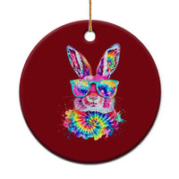 Colorful Tie Dye Bunny with Sunglasses Ceramic Ornament Cool Easter Rabbit Retro Hippie Vibe Graphic Gift