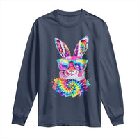 Colorful Tie Dye Bunny with Sunglasses Long Sleeve Shirt Cool Easter Rabbit Retro Hippie Vibe Graphic Gift