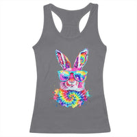 Colorful Tie Dye Bunny with Sunglasses Racerback Tank Top Cool Easter Rabbit Retro Hippie Vibe Graphic Gift