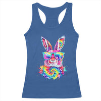 Colorful Tie Dye Bunny with Sunglasses Racerback Tank Top Cool Easter Rabbit Retro Hippie Vibe Graphic Gift