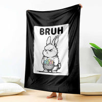 Bruh Angry Easter Bunny with Eggs Basket Throw Blanket Funny Rabbit Meme Humor Graphic Gift