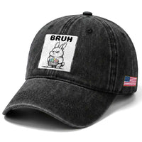 Bruh Angry Easter Bunny with Eggs Basket Washed Cotton Baseball Cap Funny Rabbit Meme Humor Graphic Gift