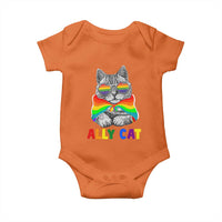 Ally Cat with Pride Cape Baby Onesie Rainbow LGBTQ+ Support