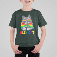 Ally Cat with Pride Cape T Shirt For Kid Rainbow LGBTQ+ Support