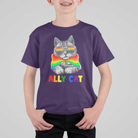 Ally Cat with Pride Cape T Shirt For Kid Rainbow LGBTQ+ Support